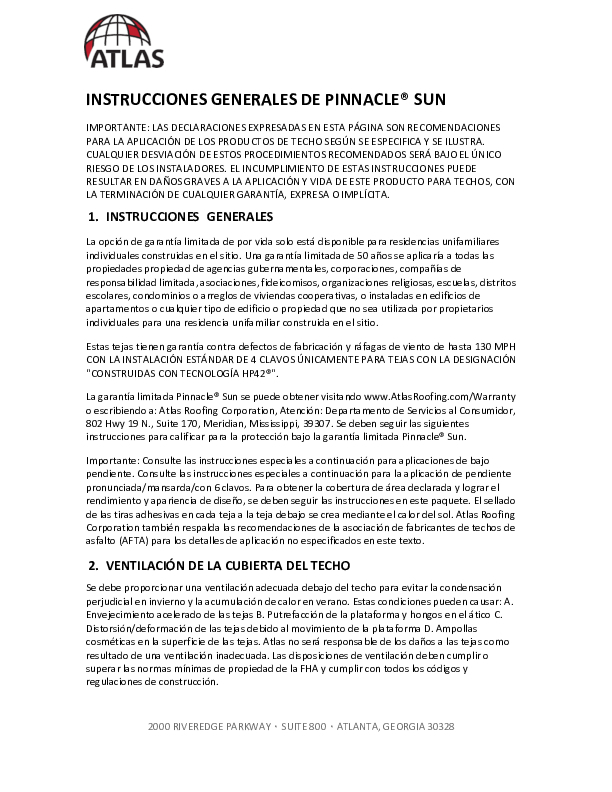 Instrucciones de instalación de Pinnacle Sun - (Pinnacle Sun Installation Instructions)