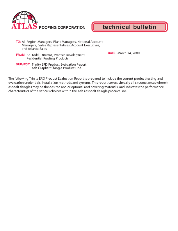 Asphalt Shingle Product Evaluation Report